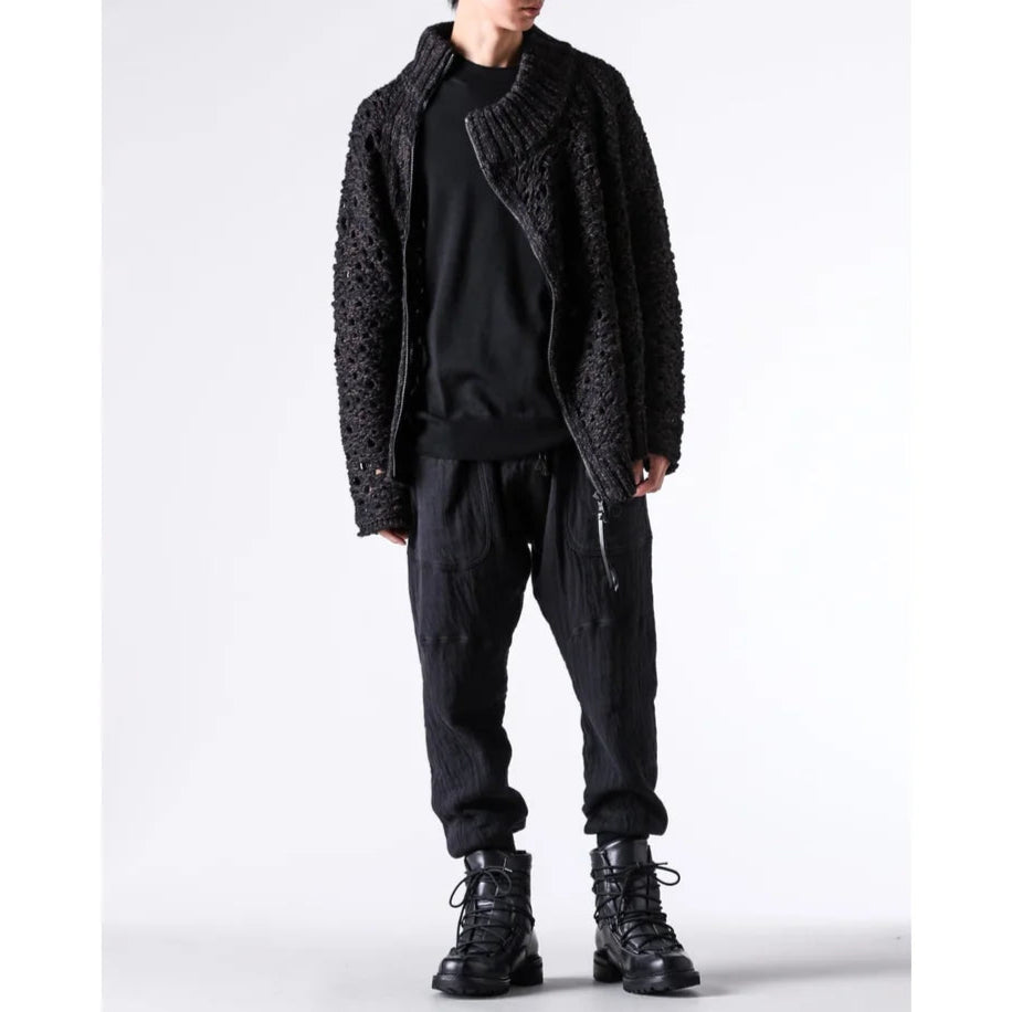 Black Brown Mix Mesh Cotton Wool Zip-Up Sweater