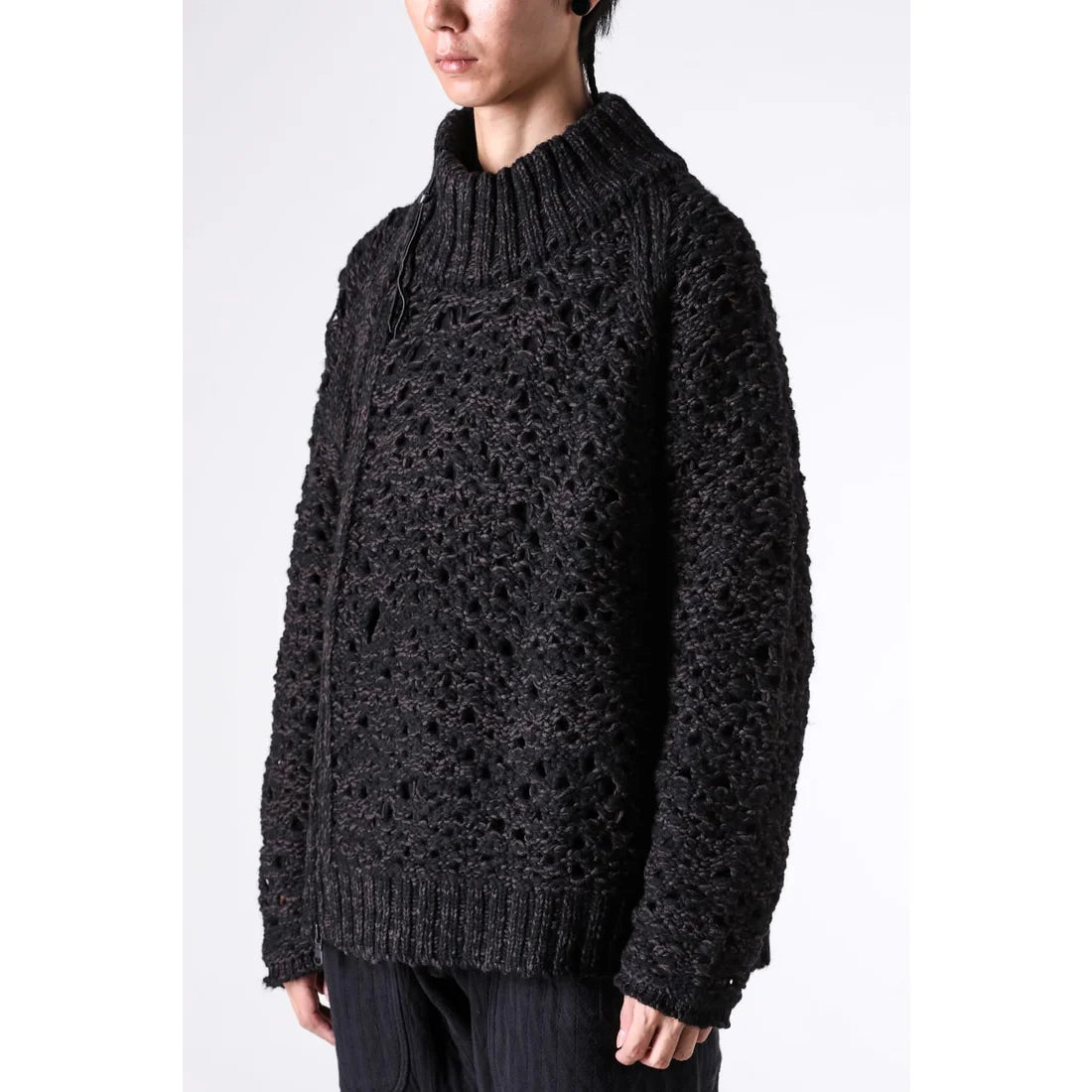 Black Brown Mix Mesh Cotton Wool Zip-Up Sweater