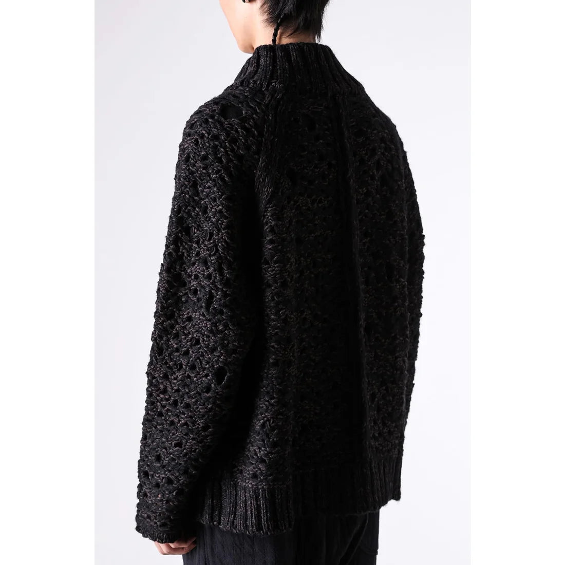 Black Brown Mix Mesh Cotton Wool Zip-Up Sweater
