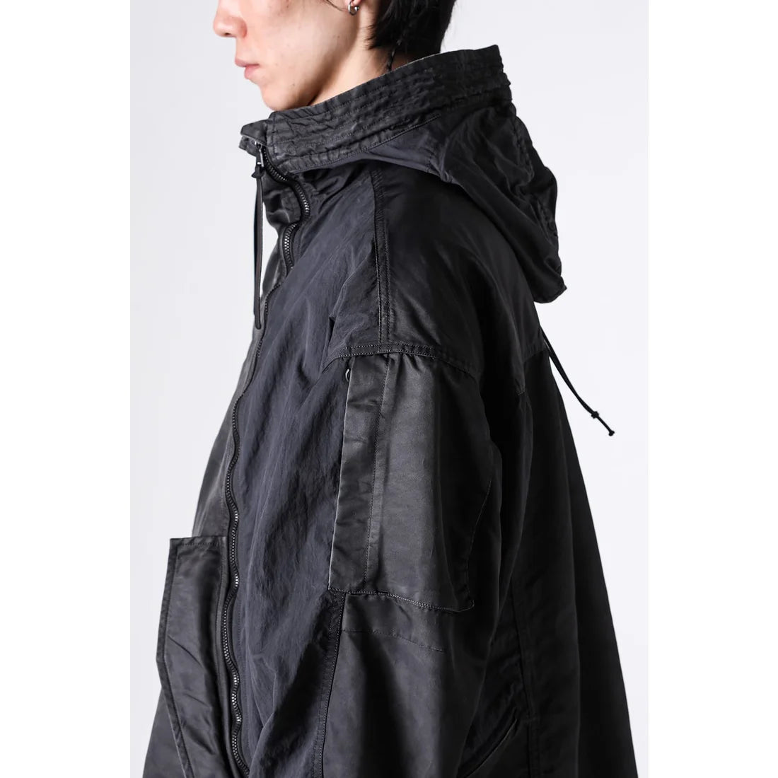 Shaded Black Object Dyed Nylon Hooded Parka