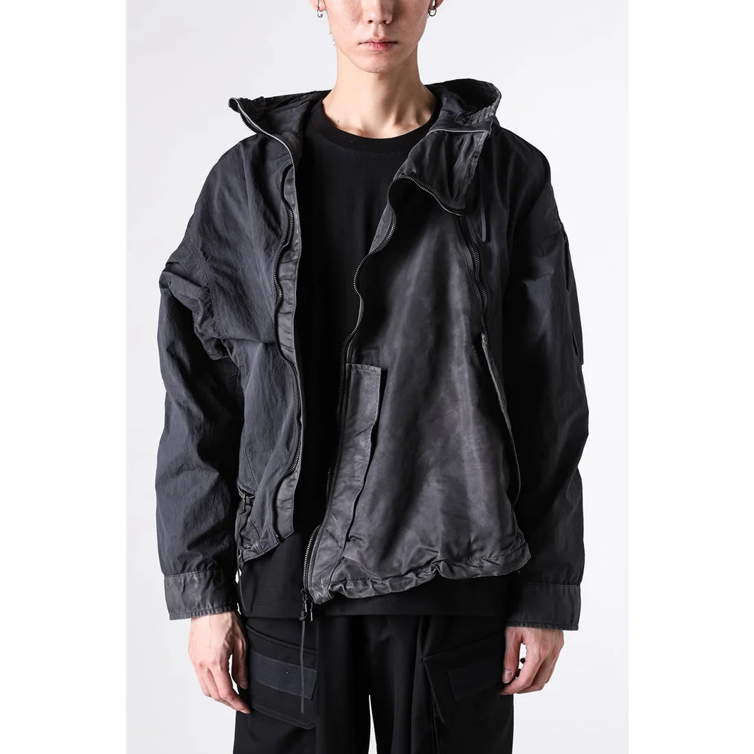 Shaded Black Object Dyed Nylon Hooded Parka