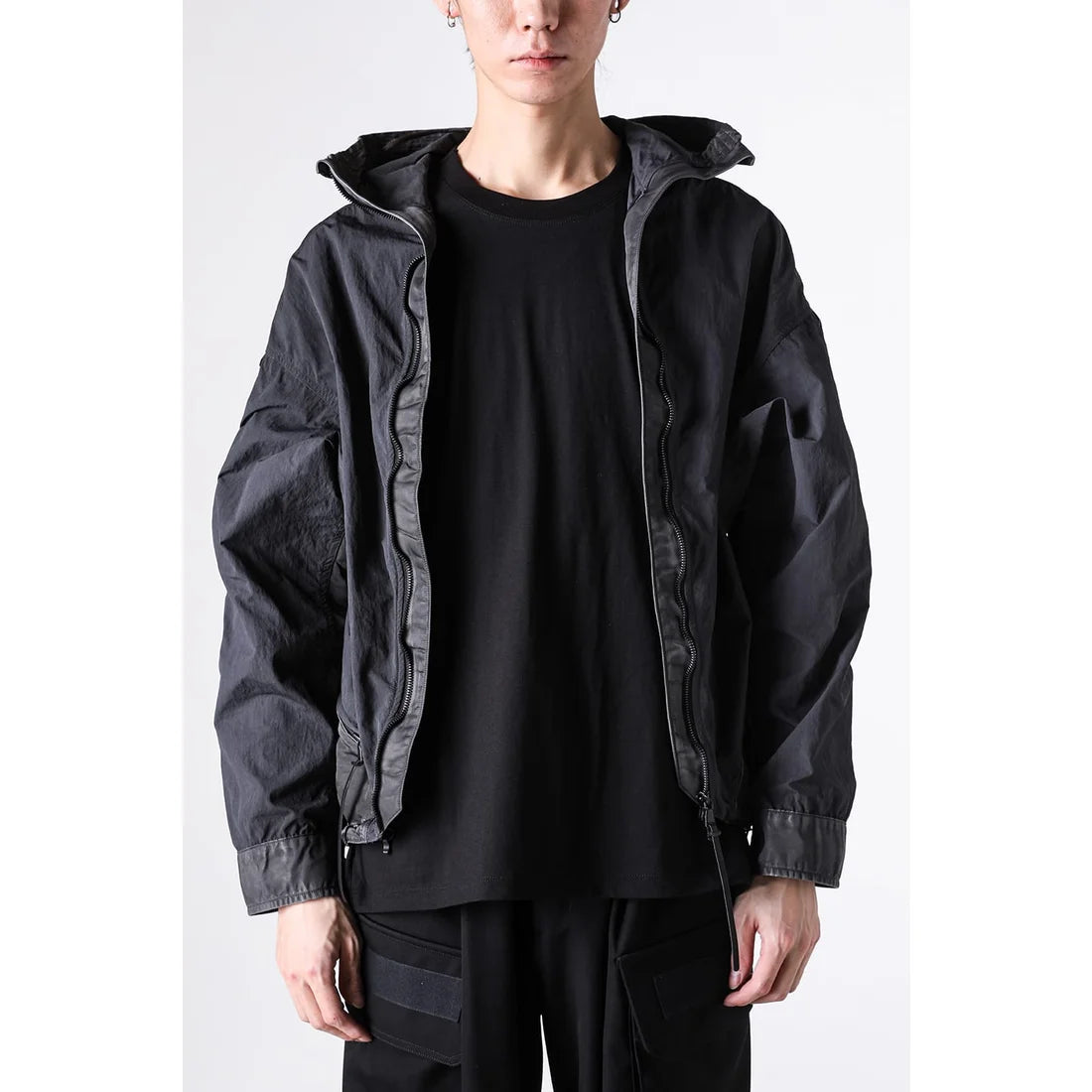 Shaded Black Object Dyed Nylon Hooded Parka