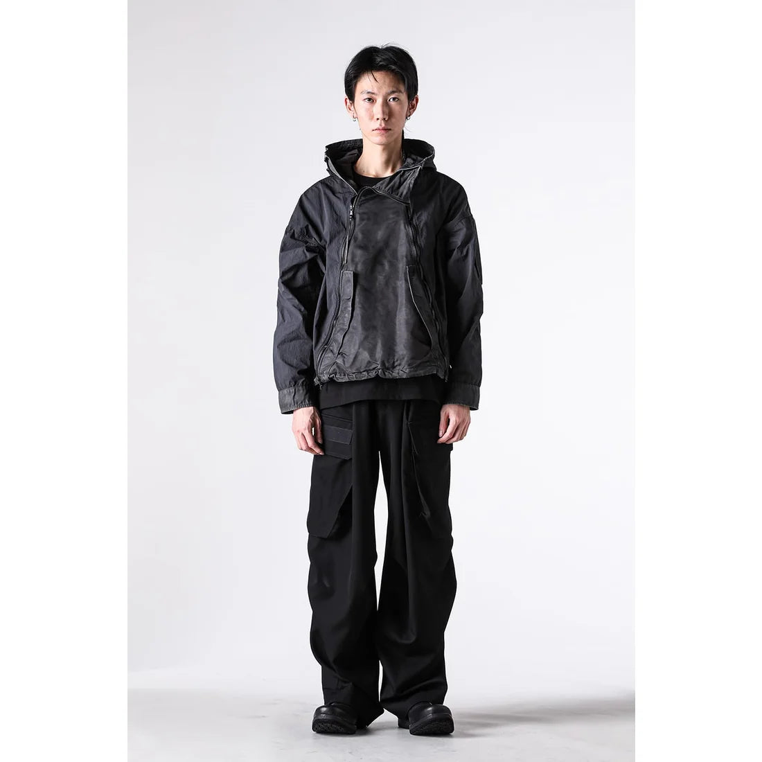 Shaded Black Object Dyed Nylon Hooded Parka