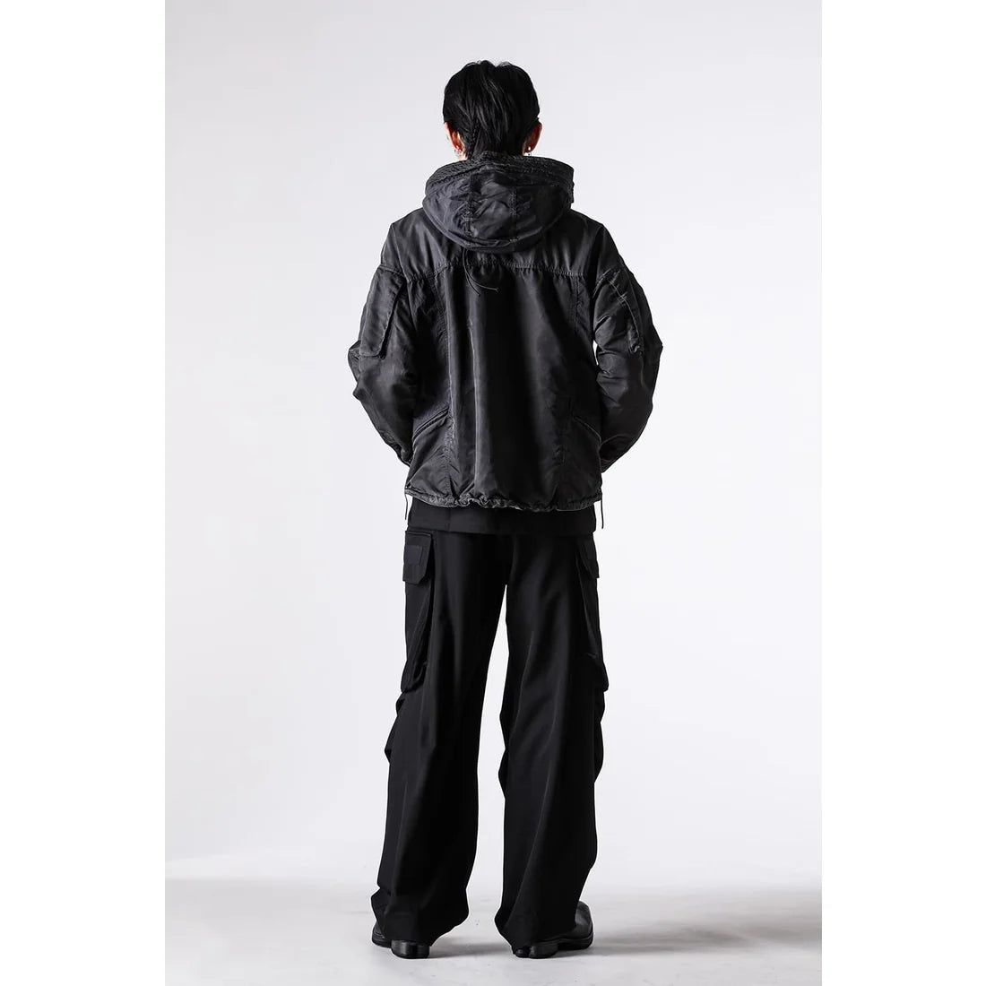 Shaded Black Object Dyed Nylon Hooded Parka