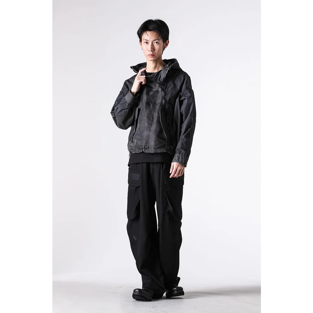 Shaded Black Object Dyed Nylon Hooded Parka