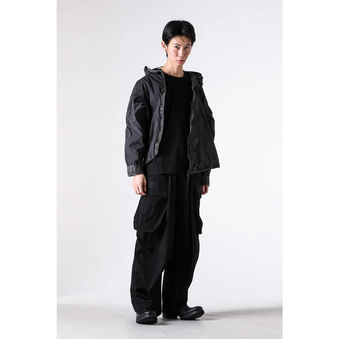 Shaded Black Object Dyed Nylon Hooded Parka