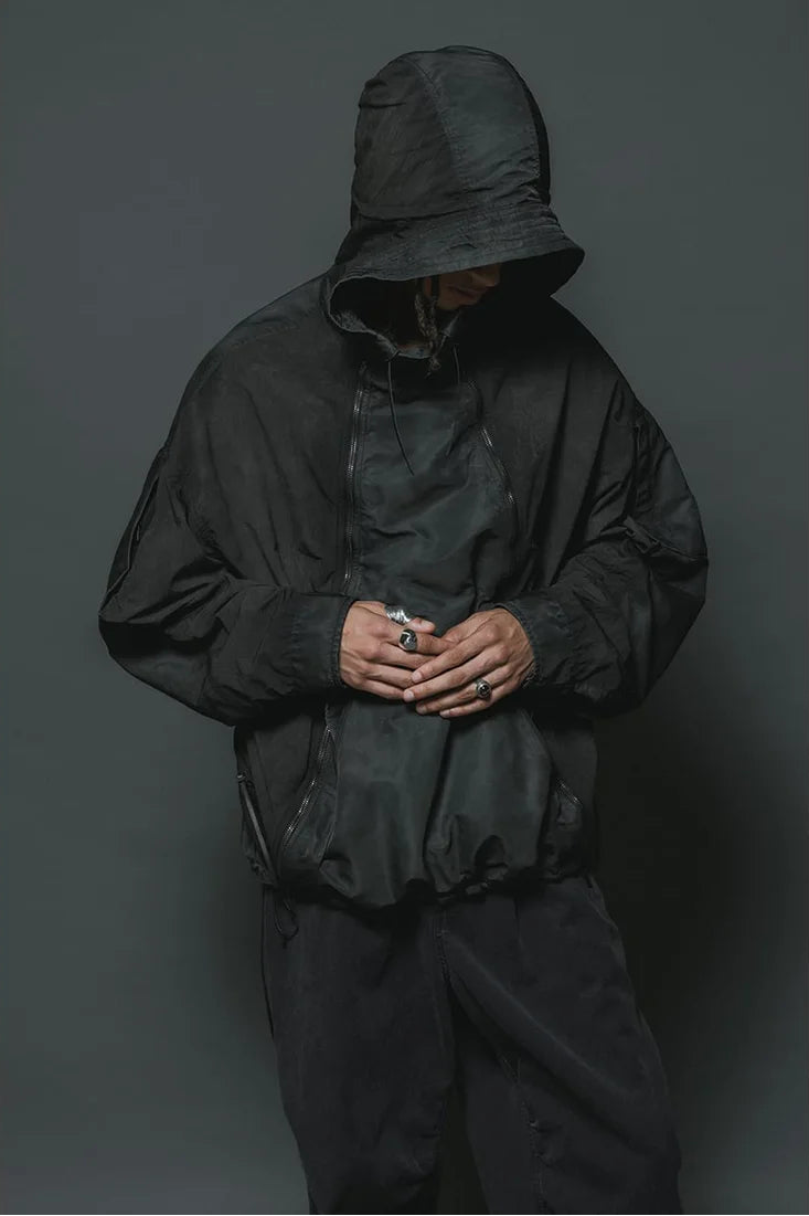 Shaded Black Object Dyed Nylon Hooded Parka