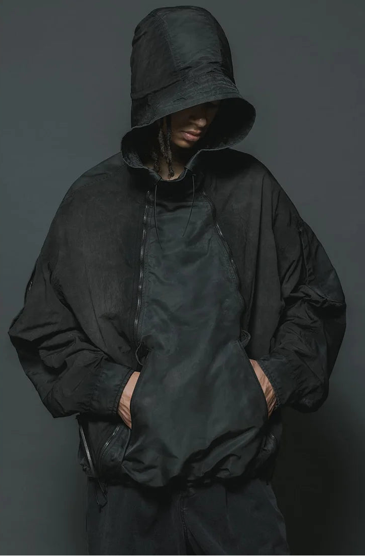 Shaded Black Object Dyed Nylon Hooded Parka