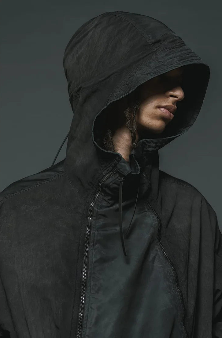 Shaded Black Object Dyed Nylon Hooded Parka