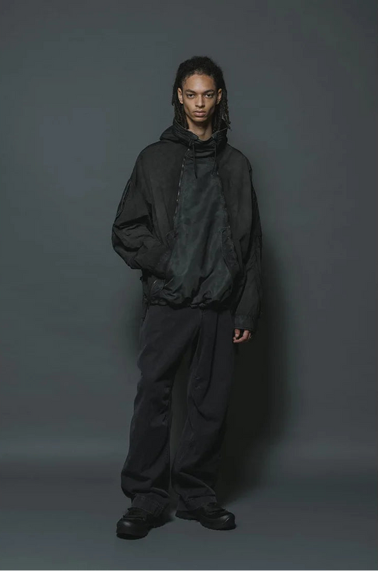 Shaded Black Object Dyed Nylon Hooded Parka