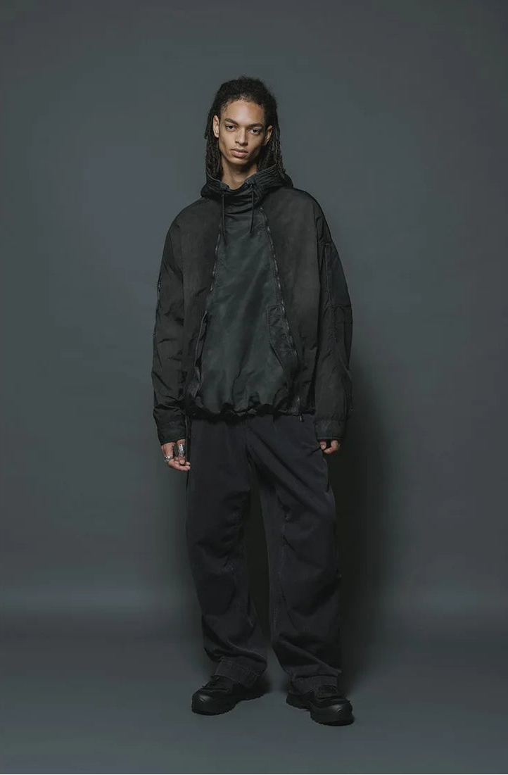 Shaded Black Object Dyed Nylon Hooded Parka