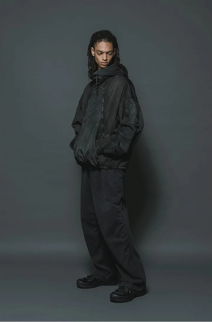 Shaded Black Object Dyed Nylon Hooded Parka