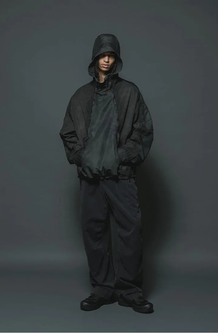 Shaded Black Object Dyed Nylon Hooded Parka