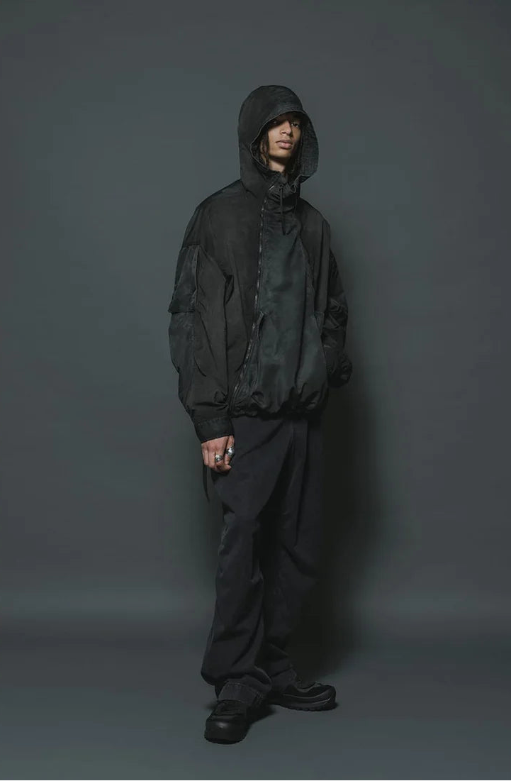 Shaded Black Object Dyed Nylon Hooded Parka