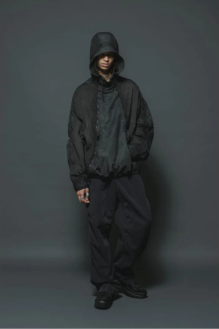 Shaded Black Object Dyed Nylon Hooded Parka