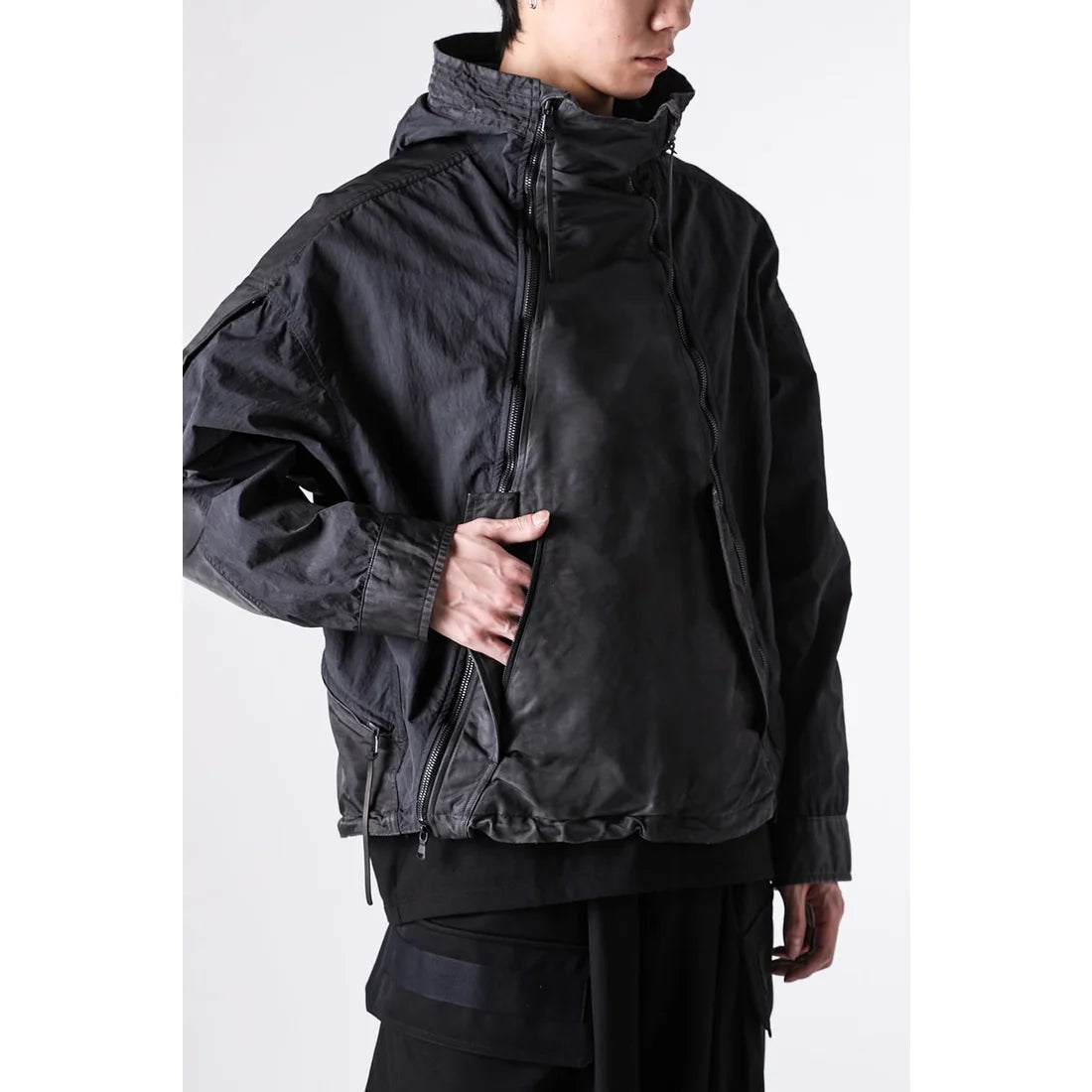 Shaded Black Object Dyed Nylon Hooded Parka
