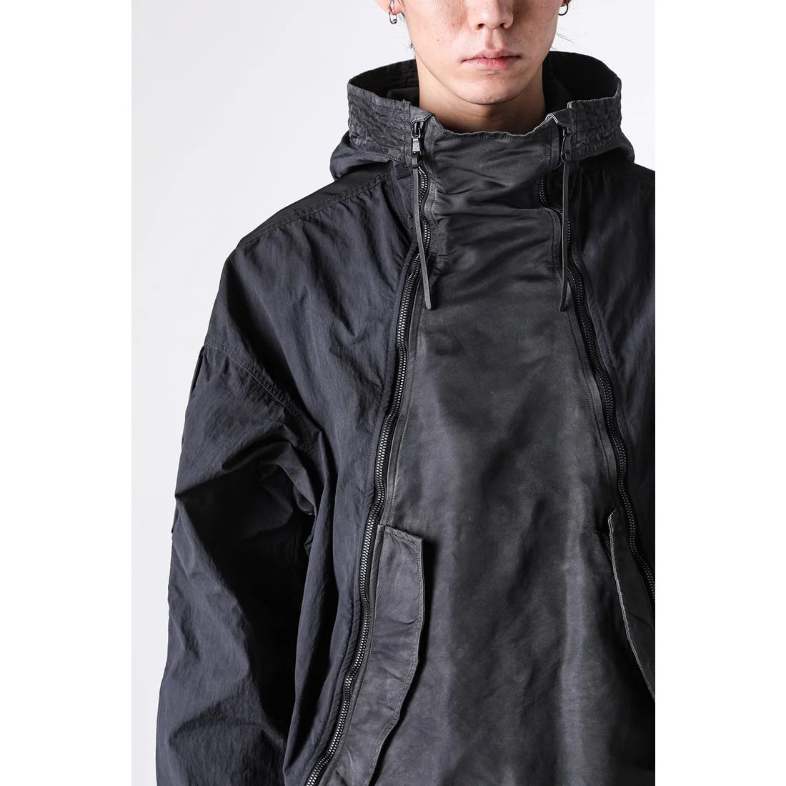 Shaded Black Object Dyed Nylon Hooded Parka