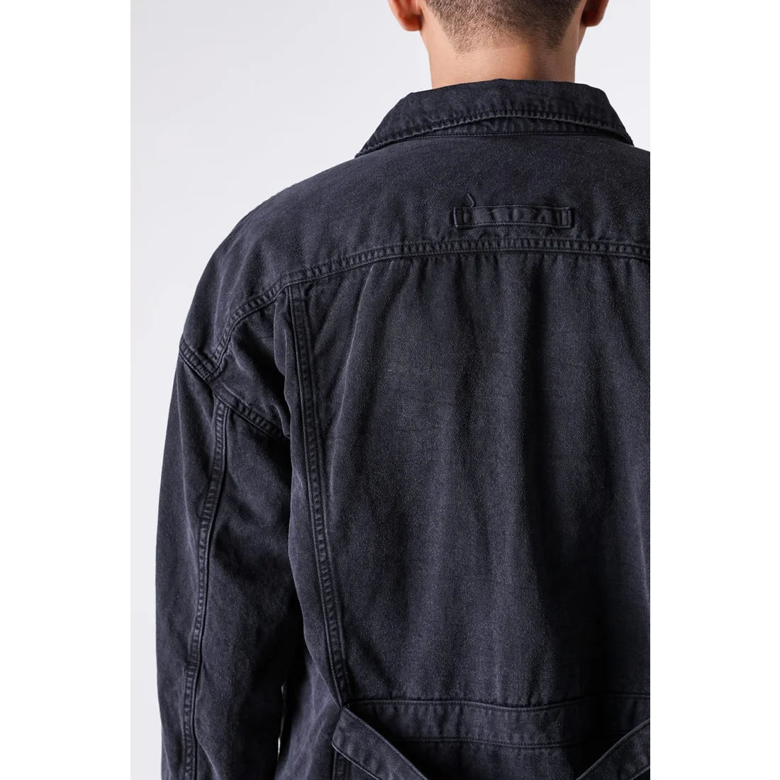 Black Cotton Twill 5 Button Collared Military Jacket
