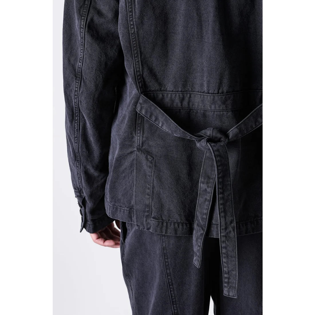 Black Cotton Twill 5 Button Collared Military Jacket