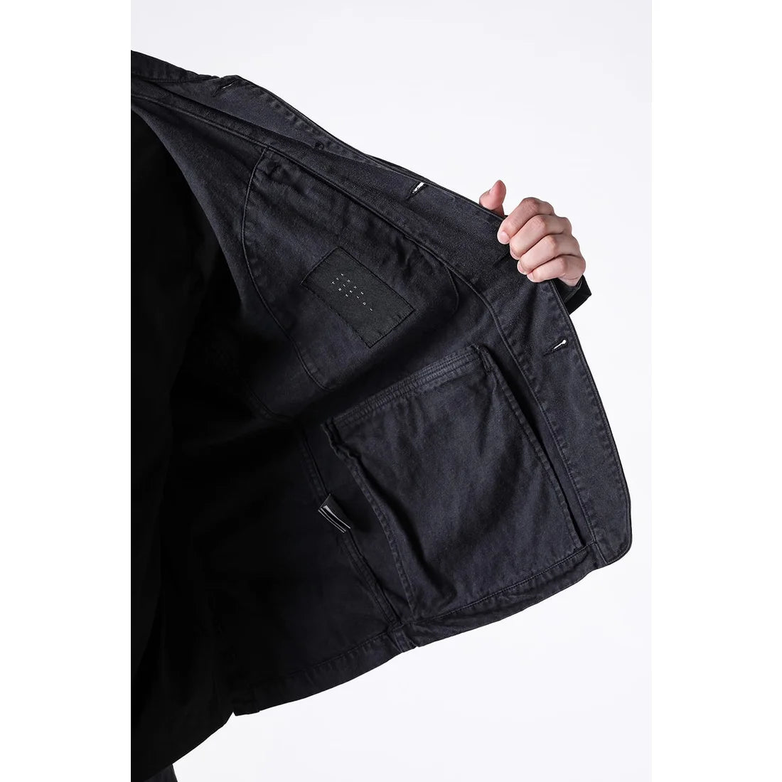 Black Cotton Twill 5 Button Collared Military Jacket
