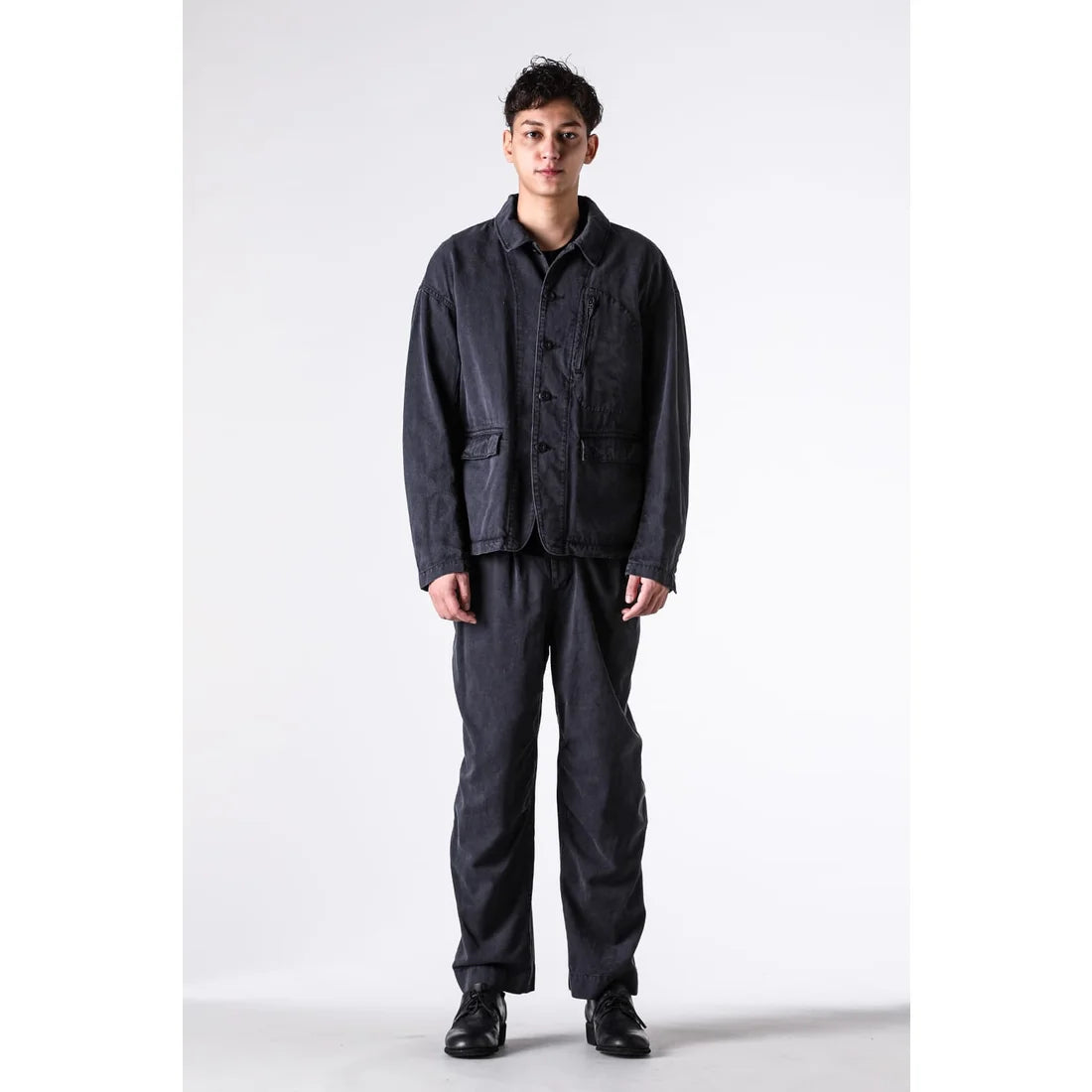 Black Cotton Twill 5 Button Collared Military Jacket