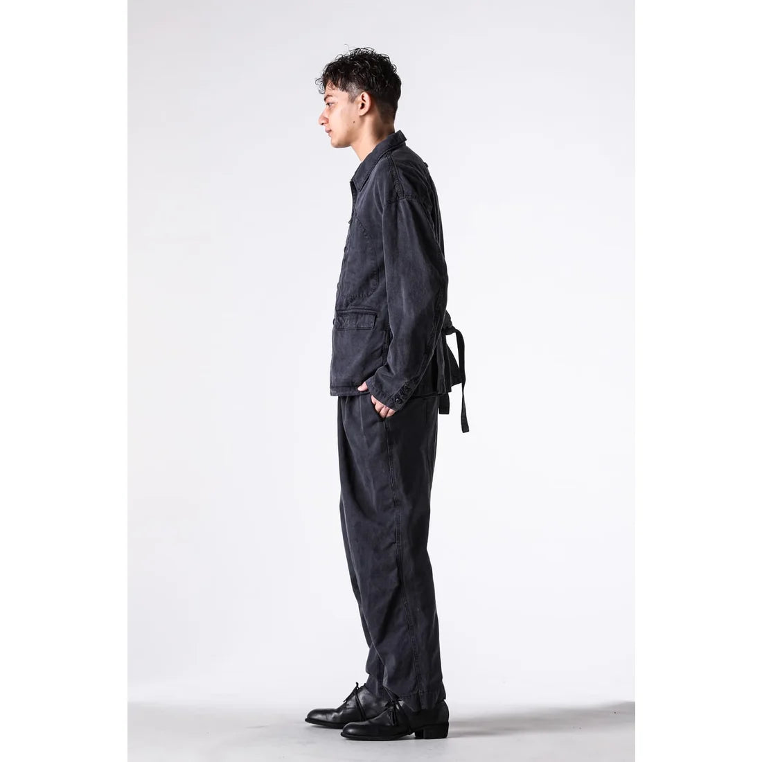 Black Cotton Twill 5 Button Collared Military Jacket