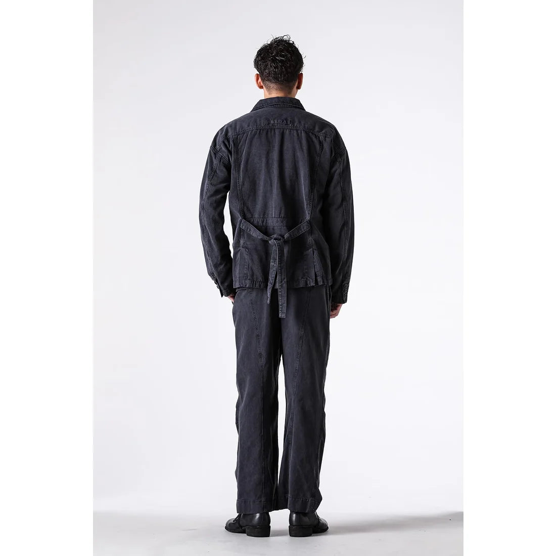 Black Cotton Twill 5 Button Collared Military Jacket