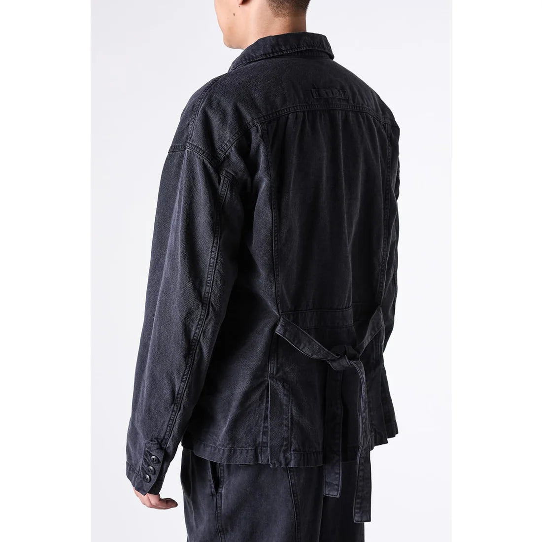 Black Cotton Twill 5 Button Collared Military Jacket