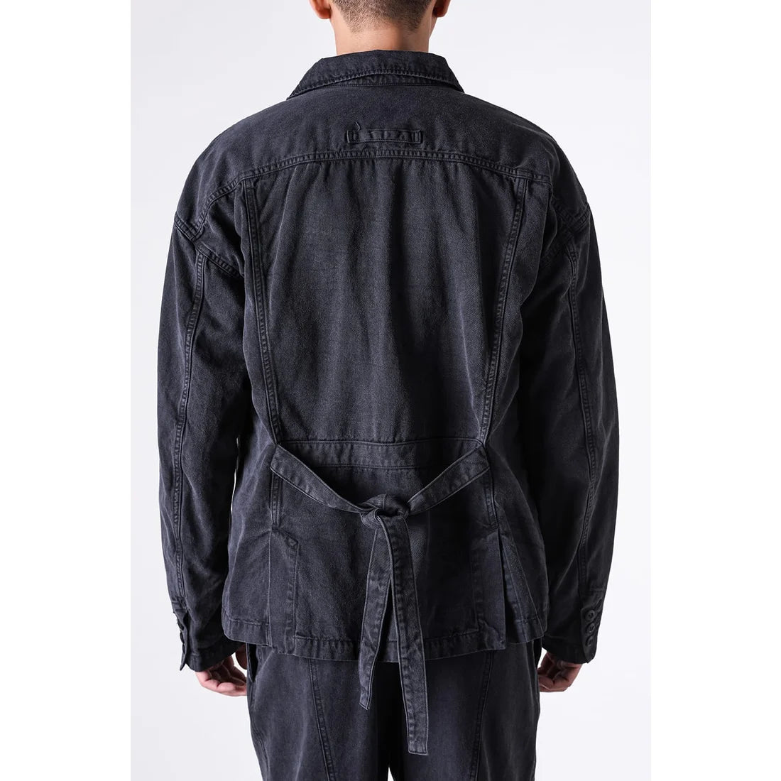 Black Cotton Twill 5 Button Collared Military Jacket