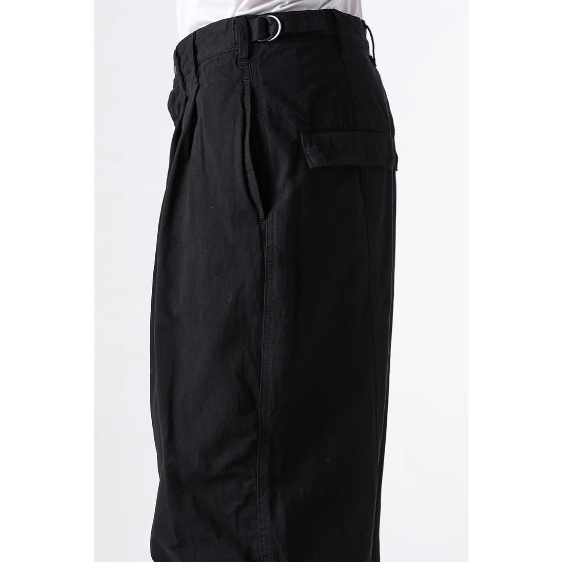 Black Cotton Twill Wide Leg Trousers