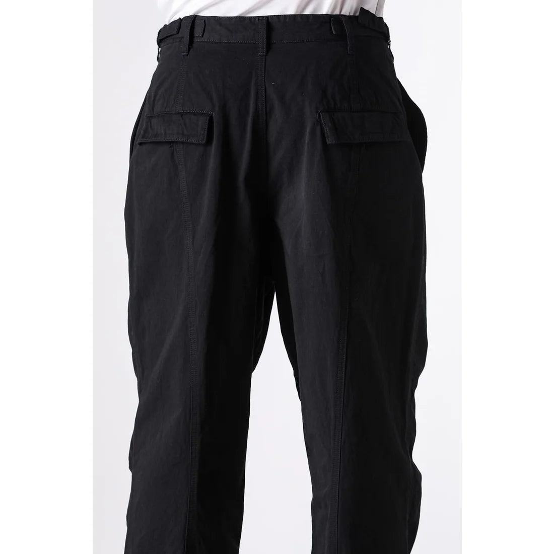 Black Cotton Twill Wide Leg Trousers