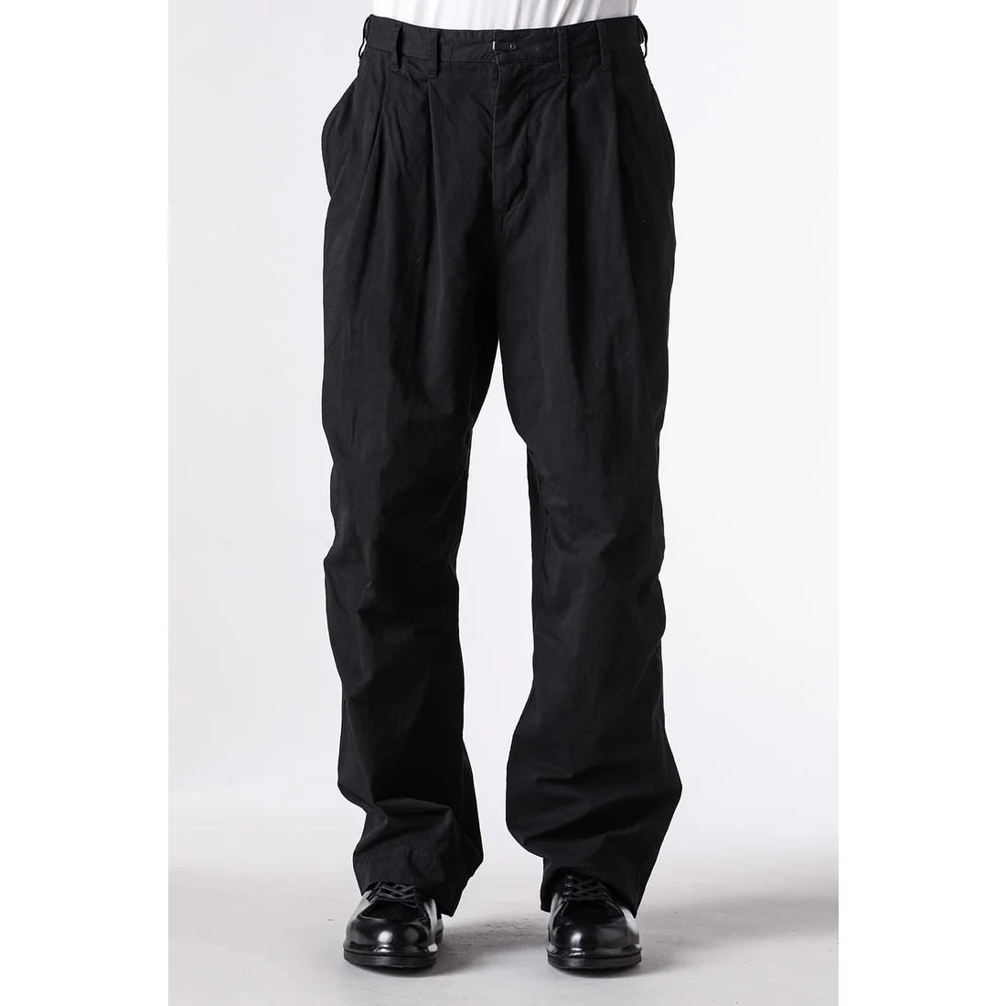 Black Cotton Twill Wide Leg Trousers