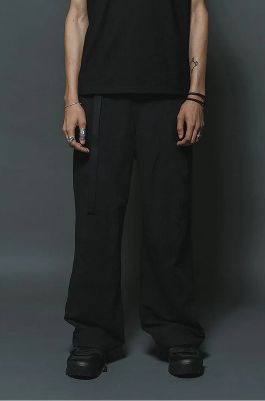 Black Cotton Twill Wide Leg Trousers