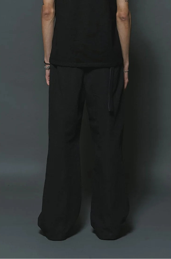 Black Cotton Twill Wide Leg Trousers