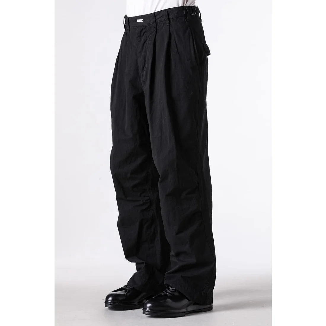 Black Cotton Twill Wide Leg Trousers