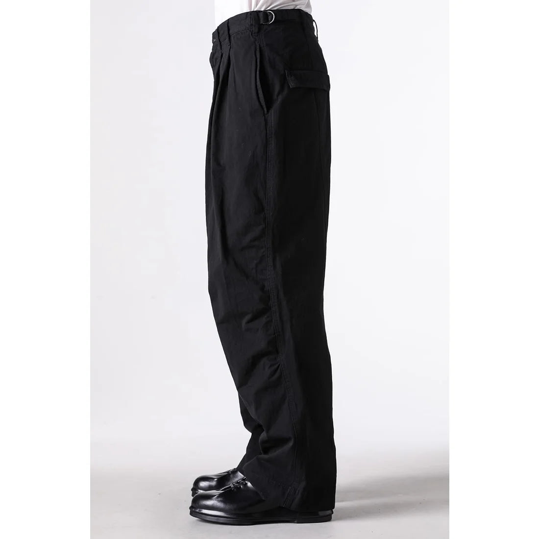 Black Cotton Twill Wide Leg Trousers