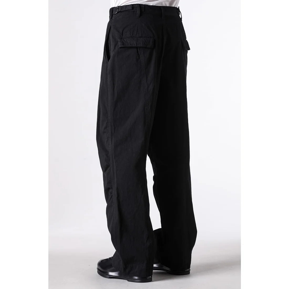 Black Cotton Twill Wide Leg Trousers