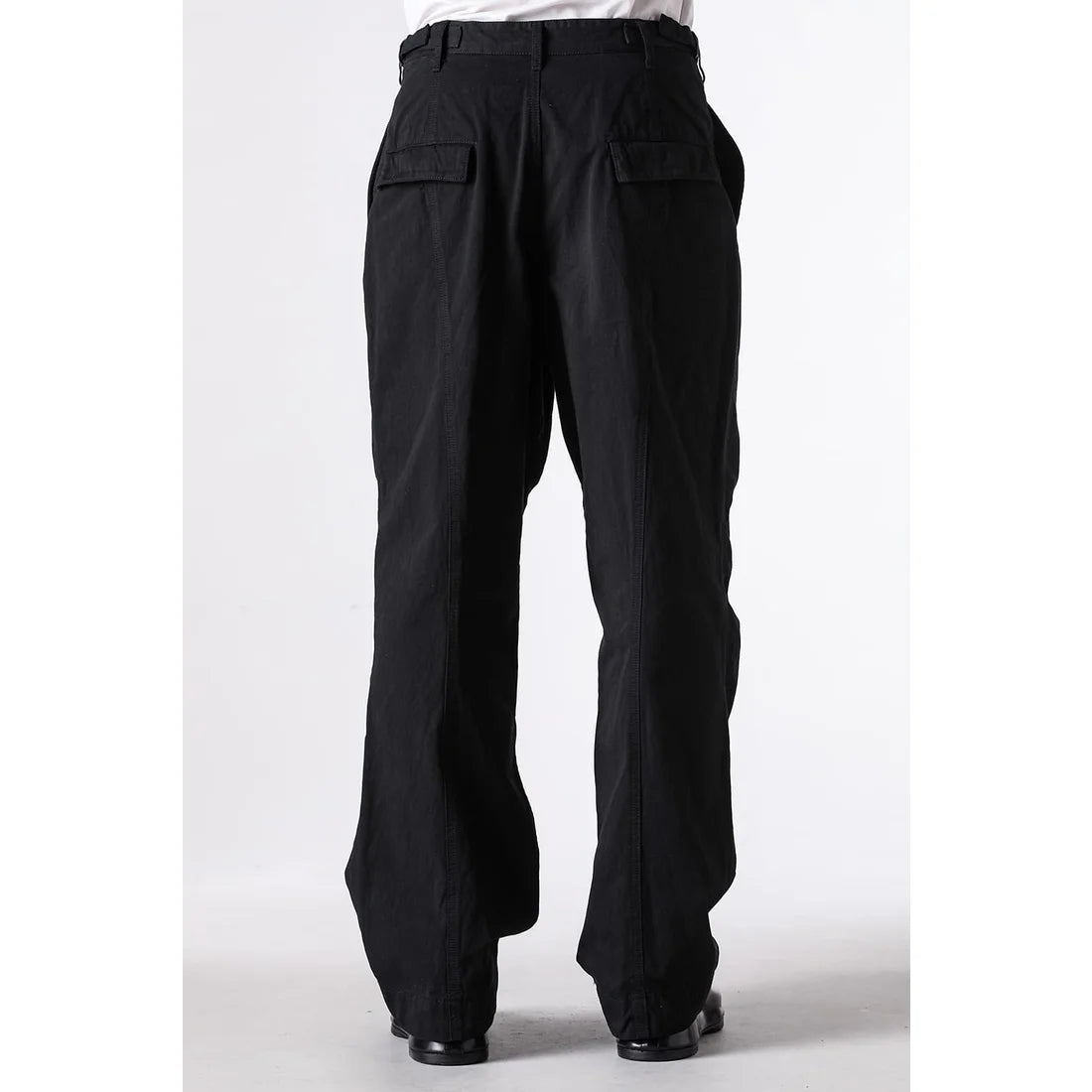Black Cotton Twill Wide Leg Trousers