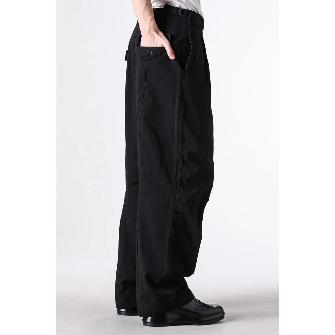 Black Cotton Twill Wide Leg Trousers