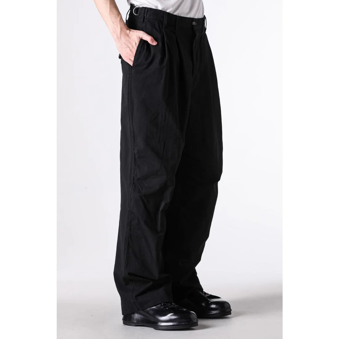 Black Cotton Twill Wide Leg Trousers