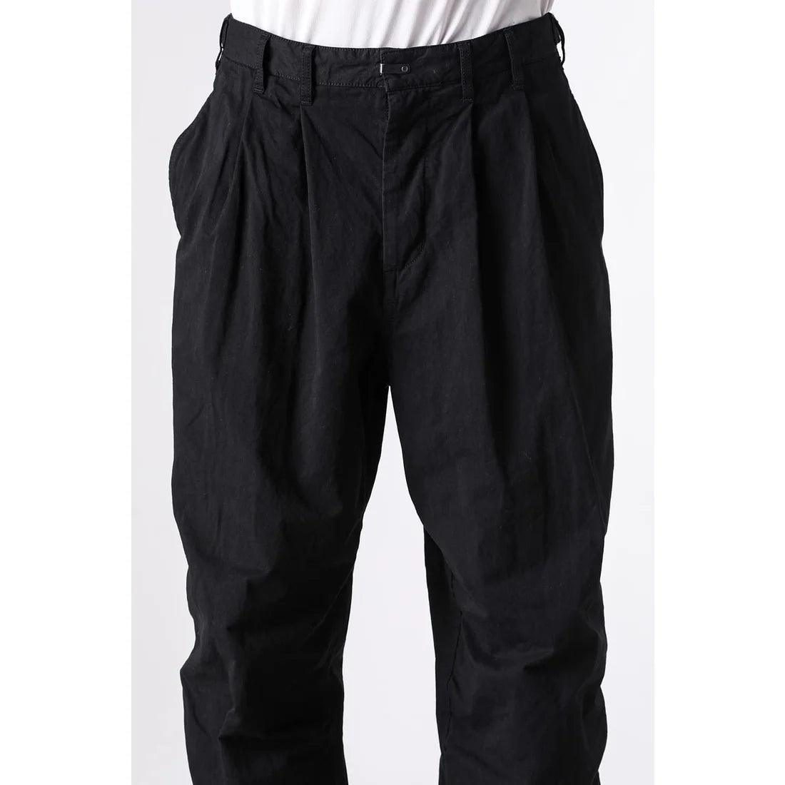 Black Cotton Twill Wide Leg Trousers