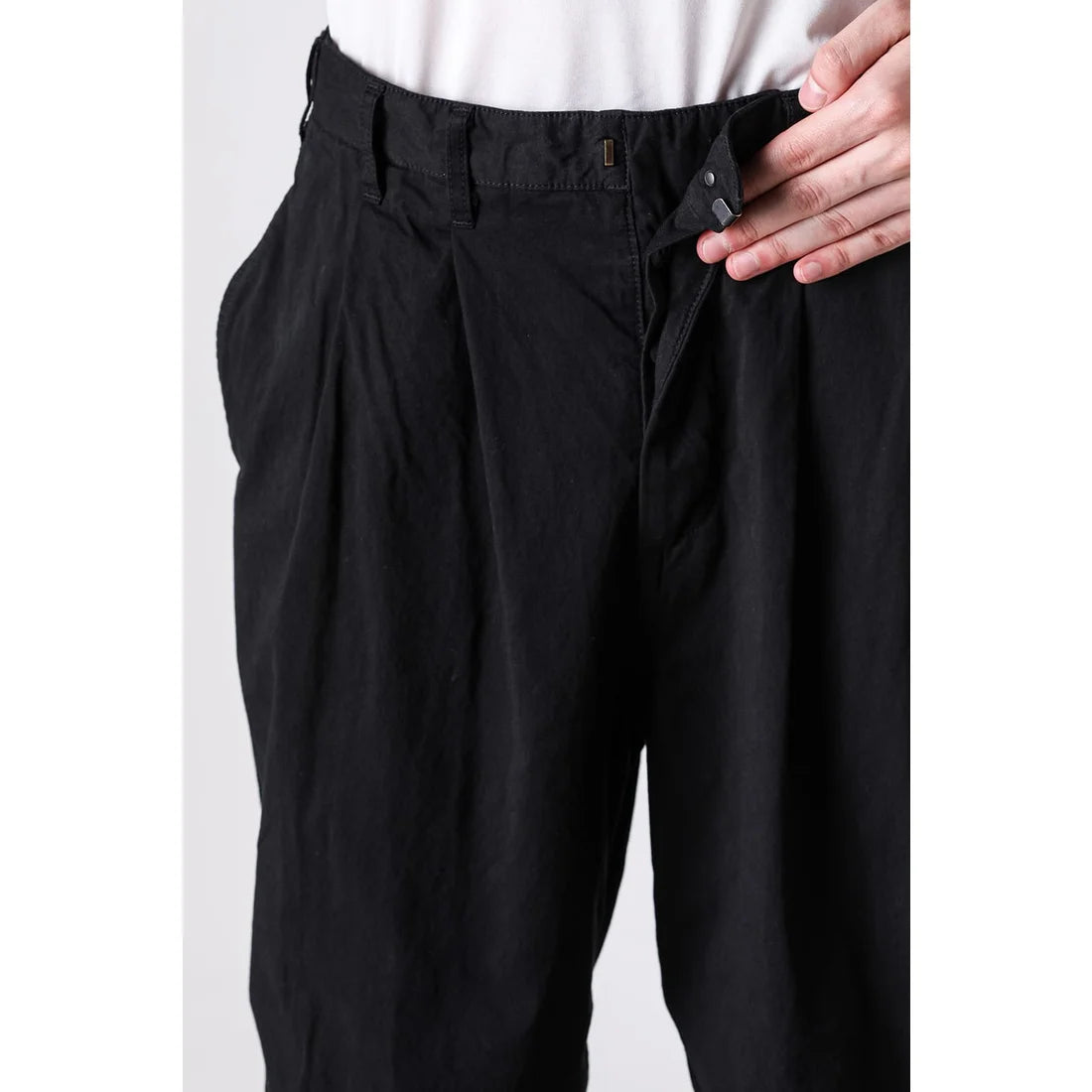 Black Cotton Twill Wide Leg Trousers
