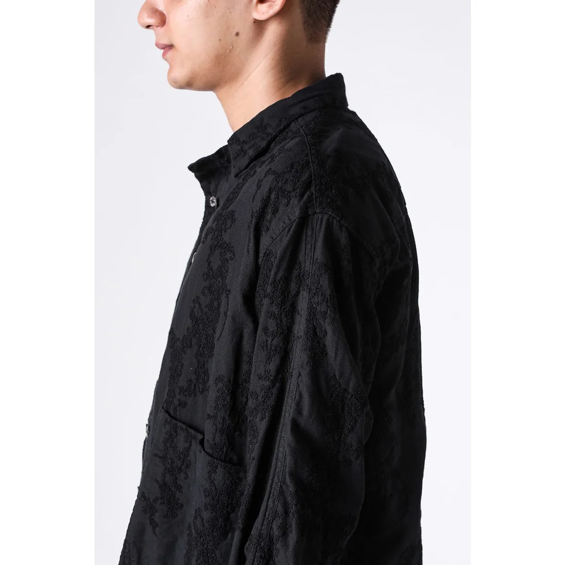 Black Embroidered L/S Double Buttons Big Pocket OverShirt