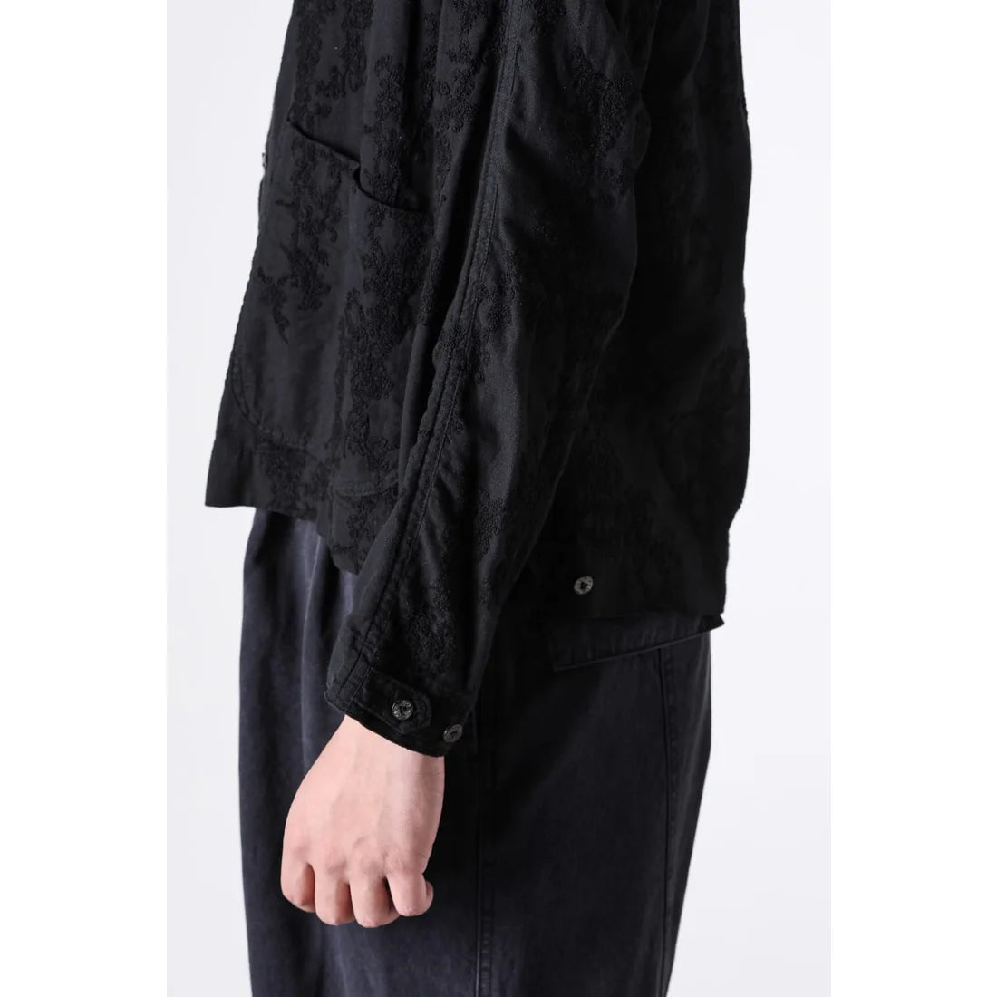 Black Embroidered L/S Double Buttons Big Pocket OverShirt