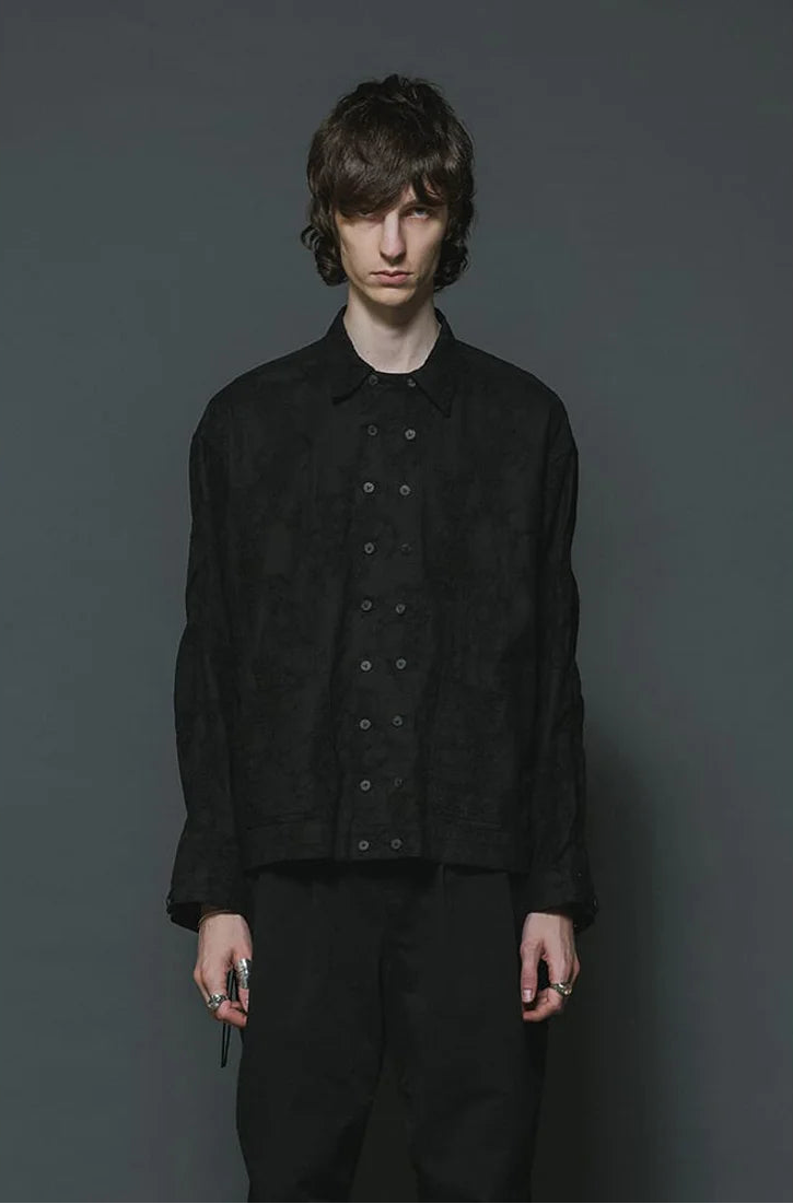 Black Embroidered L/S Double Buttons Big Pocket OverShirt