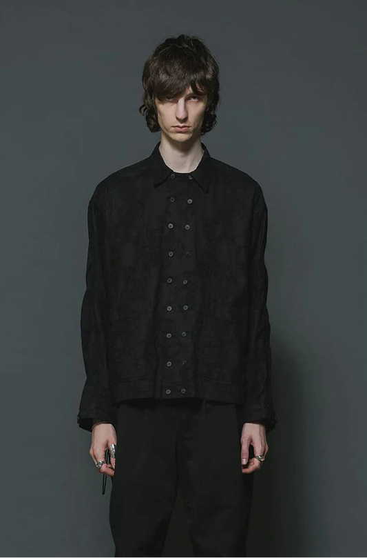 Black Embroidered L/S Double Buttons Big Pocket OverShirt
