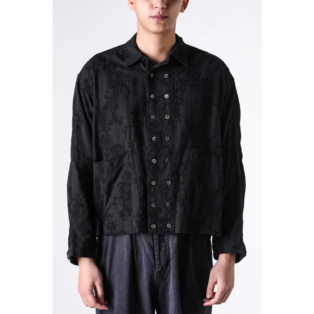 Black Embroidered L/S Double Buttons Big Pocket OverShirt