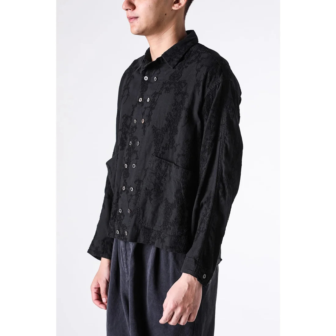 Black Embroidered L/S Double Buttons Big Pocket OverShirt