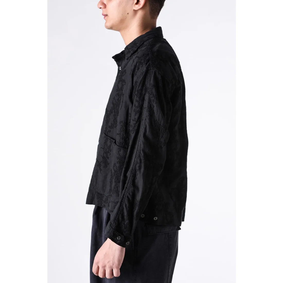 Black Embroidered L/S Double Buttons Big Pocket OverShirt