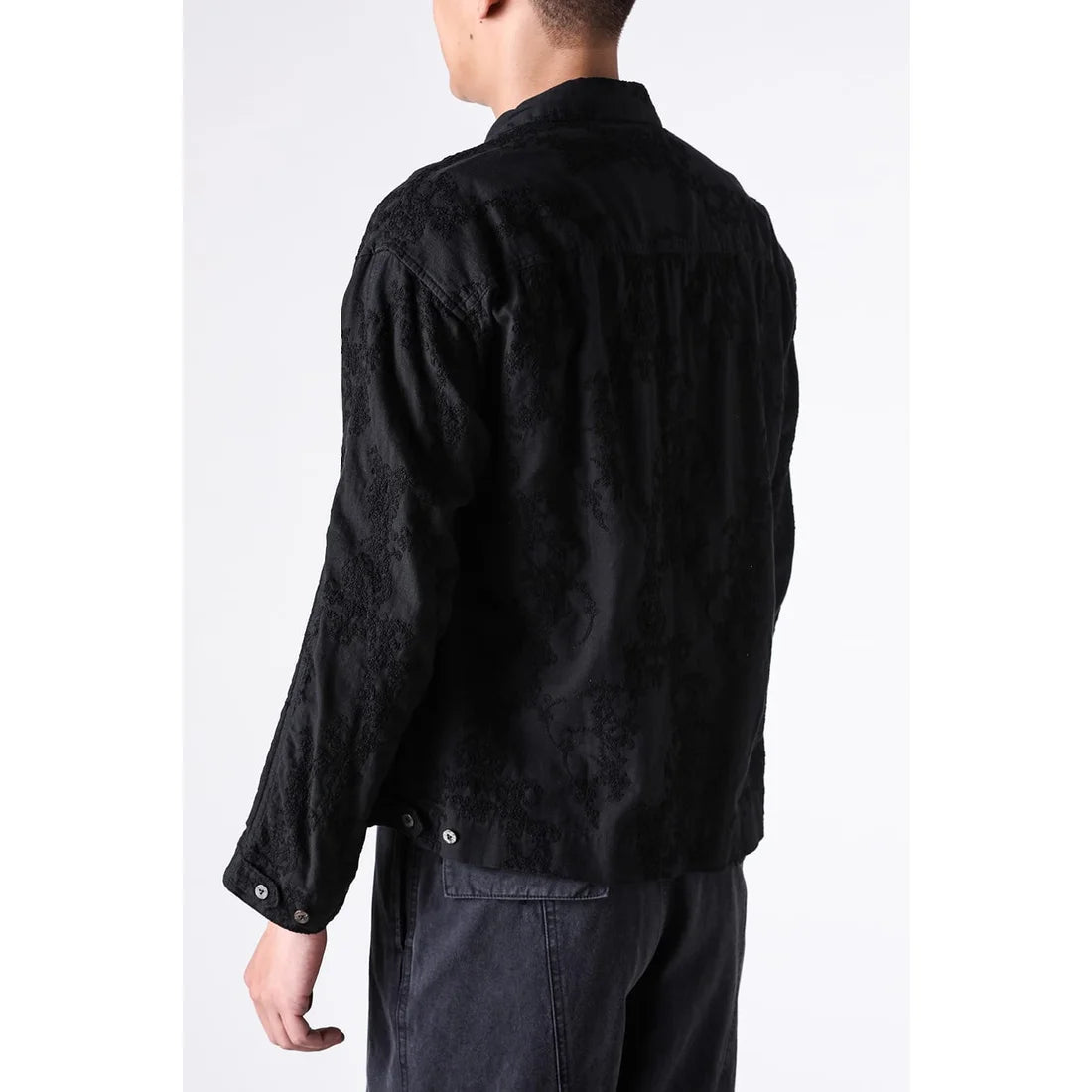 Black Embroidered L/S Double Buttons Big Pocket OverShirt